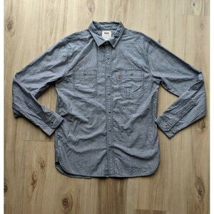 Levis Button Front Collared Shirt Gray Mens Medium